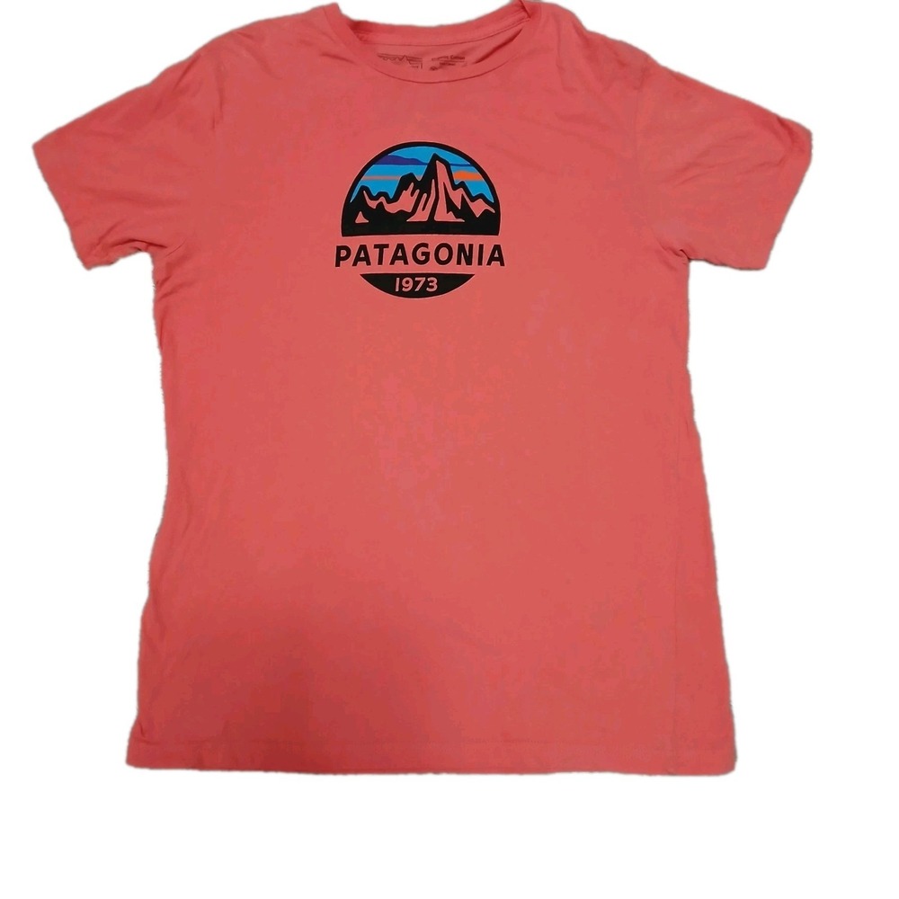 Patagonia Shirt Mens Large‎ Coral Fitz Roy Scope Organic Cotton Short Sleeve